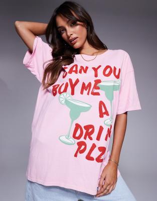 In The Style - Oversize-T-Shirt in Rosa mit Margarita-Slogan-Print