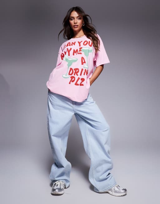 In The Style – Oversize-T-Shirt in Rosa mit Margarita-Slogan-Print, 4 von 4