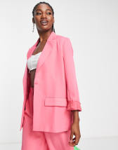 ASOS DESIGN jersey suit strong shoulder nipped waist blazer in pink