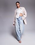 [In The Style] In The Style oversized double pocket blazer in cream-White 16 CREAM