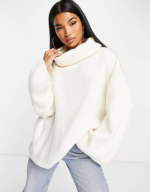 In The Style oversized roll neck jumper in cream