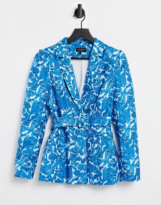 In The Style paisley print belted jacket in blue