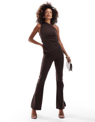 In The Style - Pantalon d'ensemble évasé en bengaline - Chocolat-Marron