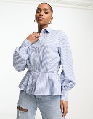 In The Style peplum shirt in blue stripe