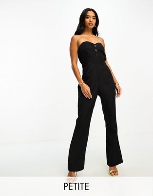 In The Style Petite tailored bandeau button detail wide leg jumpsuit in black - ASOS Price Checker