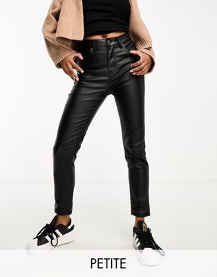 In The Style Petite exclusive coated high waisted skinny jeans in black