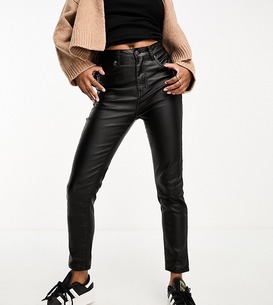 In The Style Petite exclusive coated high waisted skinny jeans in black