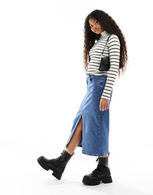 Denim midi clearance skirt front split