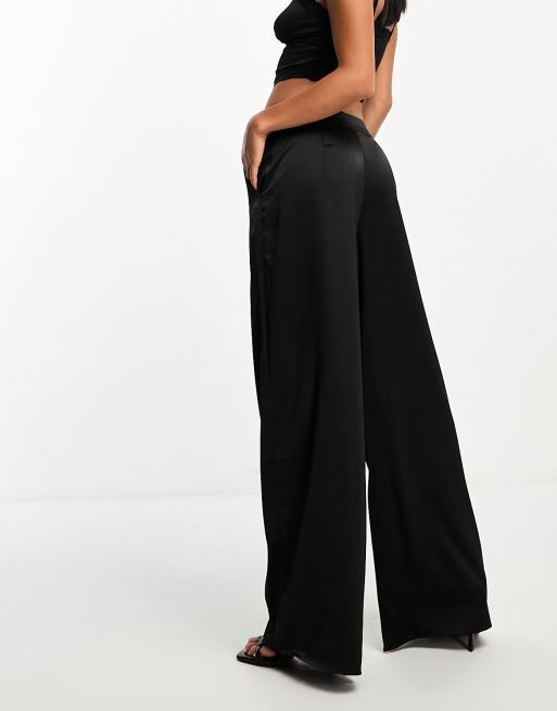 In The Style Petite exclusive satin wide leg pants in black ASOS