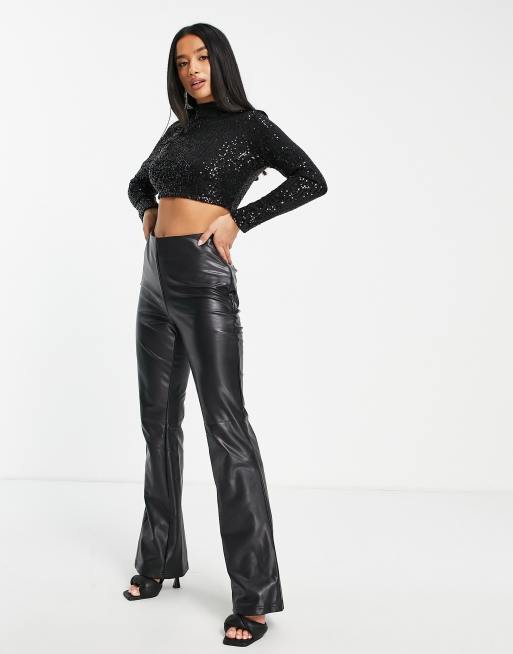 In The Style Petite exclusive sequin high neck top in black, 4 of 4
