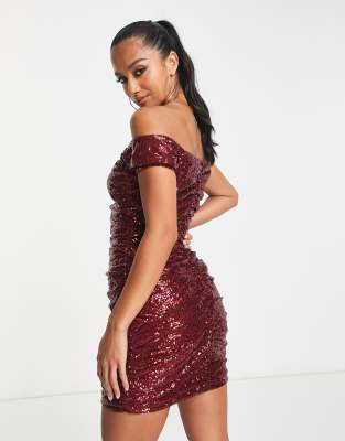 In The Style Exclusive Sequin Off-Shoulder Mini Dress in Gold