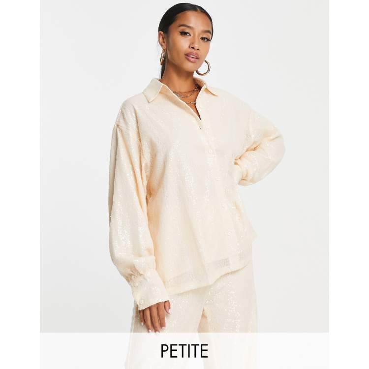 In The Style Petite exclusive sequin oversized shirt co-ord in