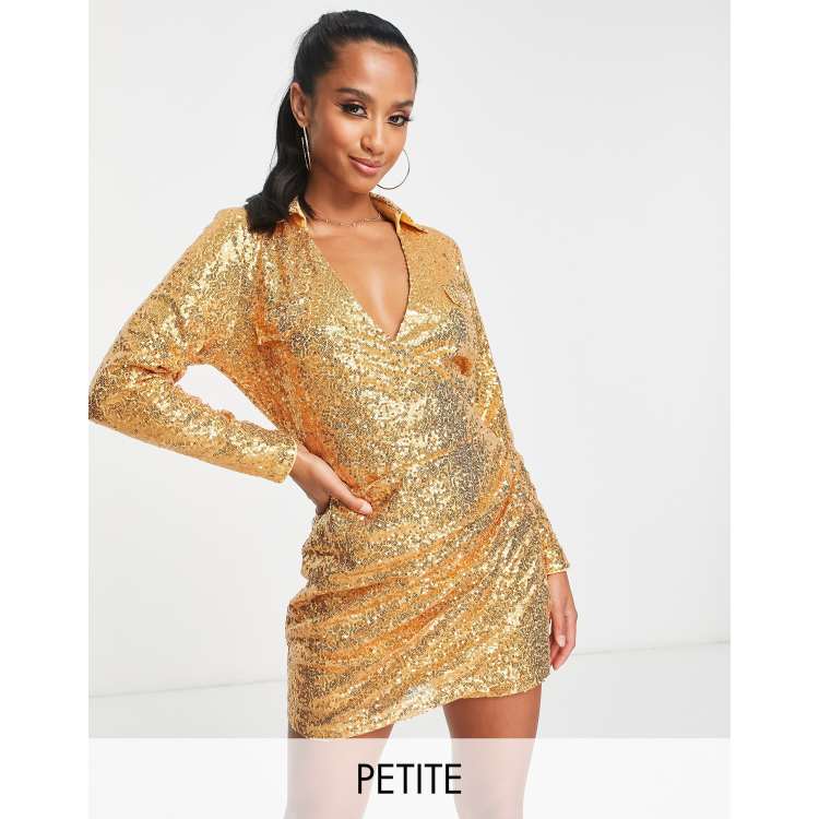 Center of Attention Sequins Dress - Gold, Extra Small / Gold