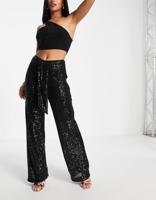 Black wide 2025 leg sequin pants