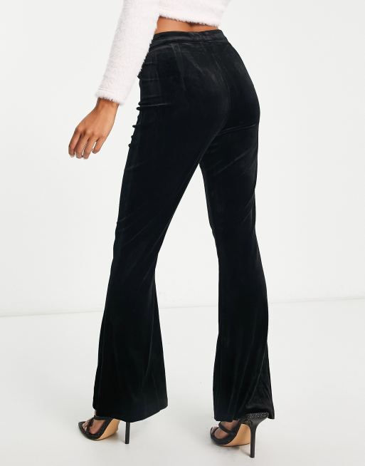 Black Plain Velvet Flares