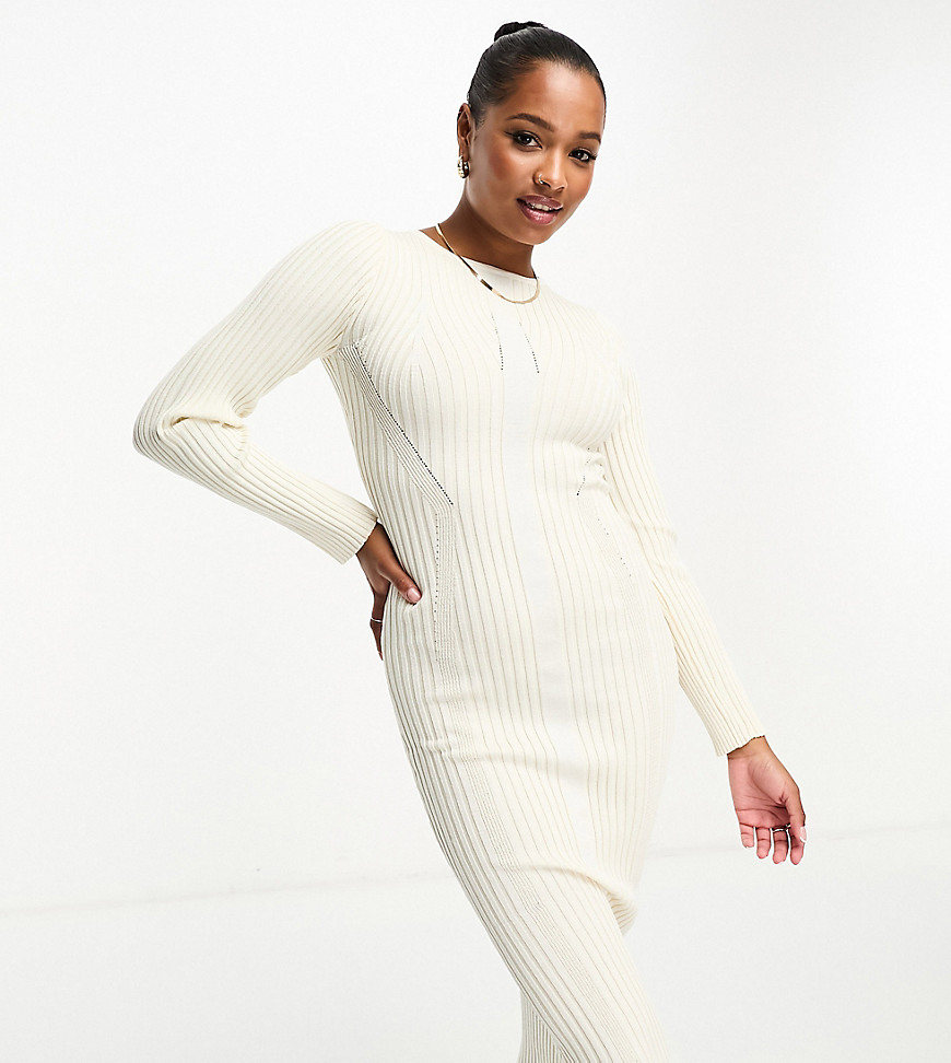 In The Style Petite x Georgia Louise knitted bodycon midi jumper dress in cream-White