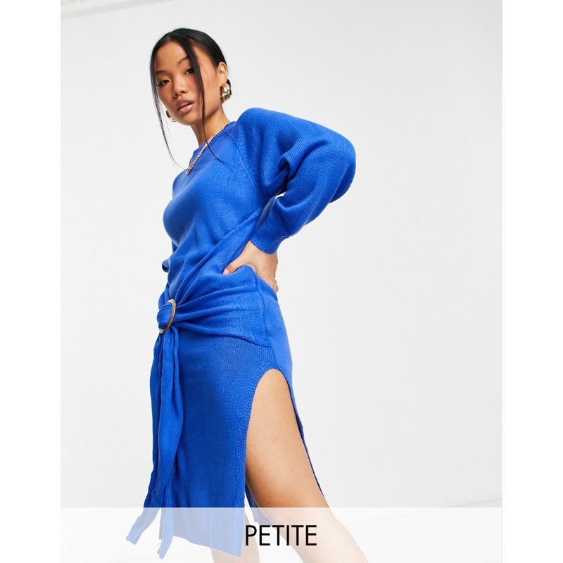 In The Style Petite x Lorna Luxe - Vestito midi con cintura e spacco sul davanti colore blu