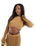 [In The Style] In The Style plisse crop top in coffee (part of a set)-Brown 10 Coffee