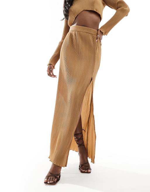 In The Style - Plissé maxirok in koffie, deel van co-ord set, 5 van 5