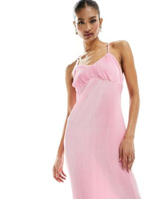 In The Style plisse underbust seam detail maxi slip dress in pink