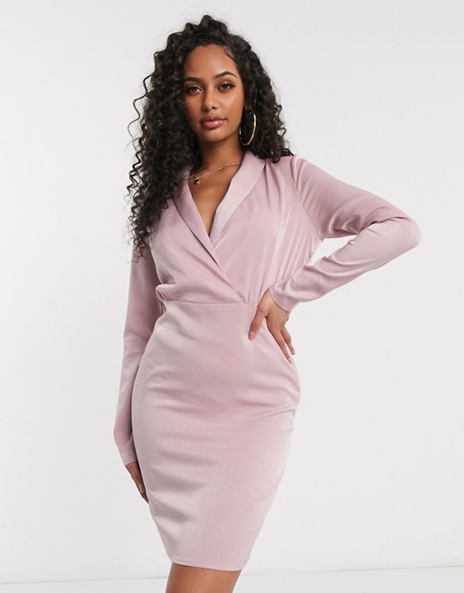 In The Style plunge wrap mni dress in pink