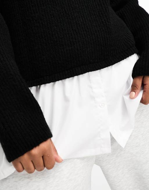 In The Style Plus 2 in white jumper and shirt in black, 2 of 4