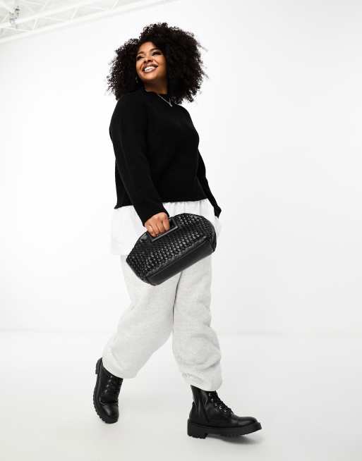 In The Style Plus 2 in white jumper and shirt in black, 3 of 4