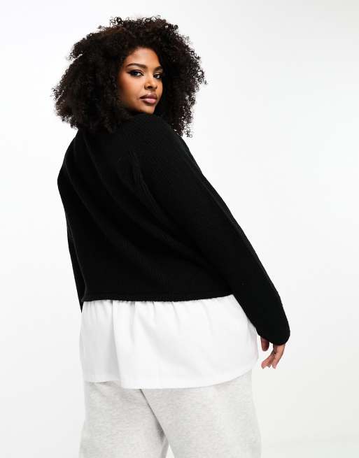 In The Style Plus 2 in white jumper and shirt in black, 4 of 4