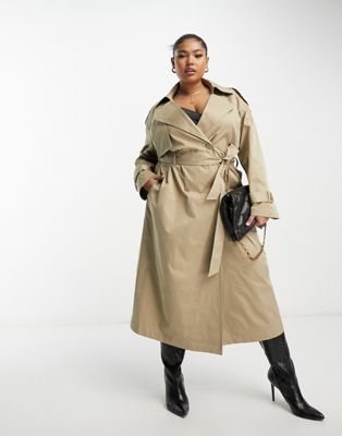 In The Style Plus belted trench coat in stone - ASOS Price Checker