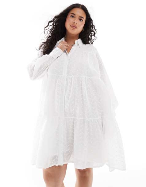 In The Style Plus broderie shirt dress in white - view 1