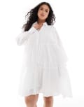 [In The Style Plus] In The Style Plus broderie shirt dress in white 16 WHITE