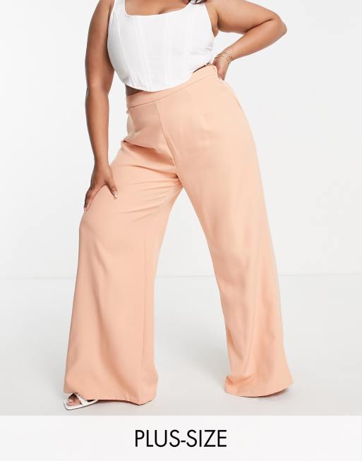 In The Style Plus - Broek met wijde pijpen in perzikkleur, deel van co-ord set