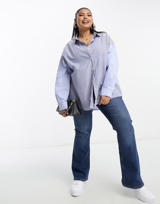 In The Style Plus - Camicia oversize a righe blu a contrasto