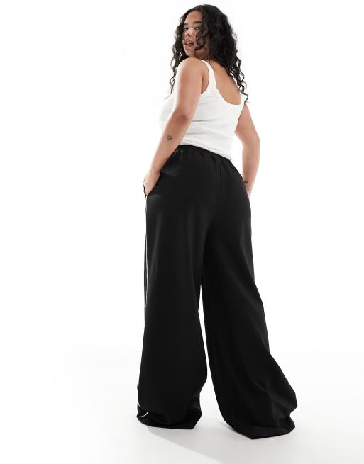 Plus Black Striped Wide Leg Trousers