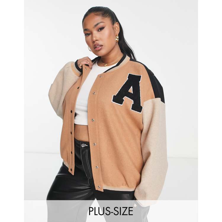 Girls Beige varsity bomber jacket