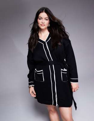 In The Style Plus contrast trim belted mini cardigan