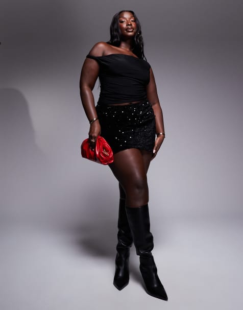 In The Style Plus sequin mini skirt in black