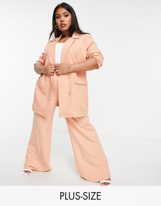 In The Style Plus double breasted blazer co ord in peach | ASOS