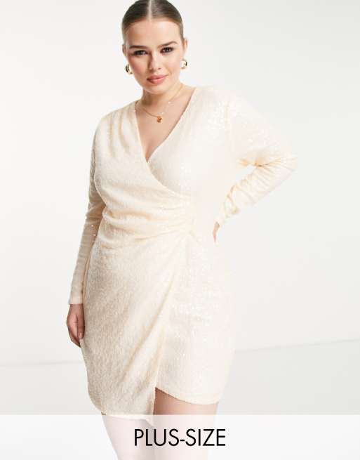 In The Style Plus - Exclusieve asymmetrische mini-jurk met lovertjes en gedrapeerd detail in ecru