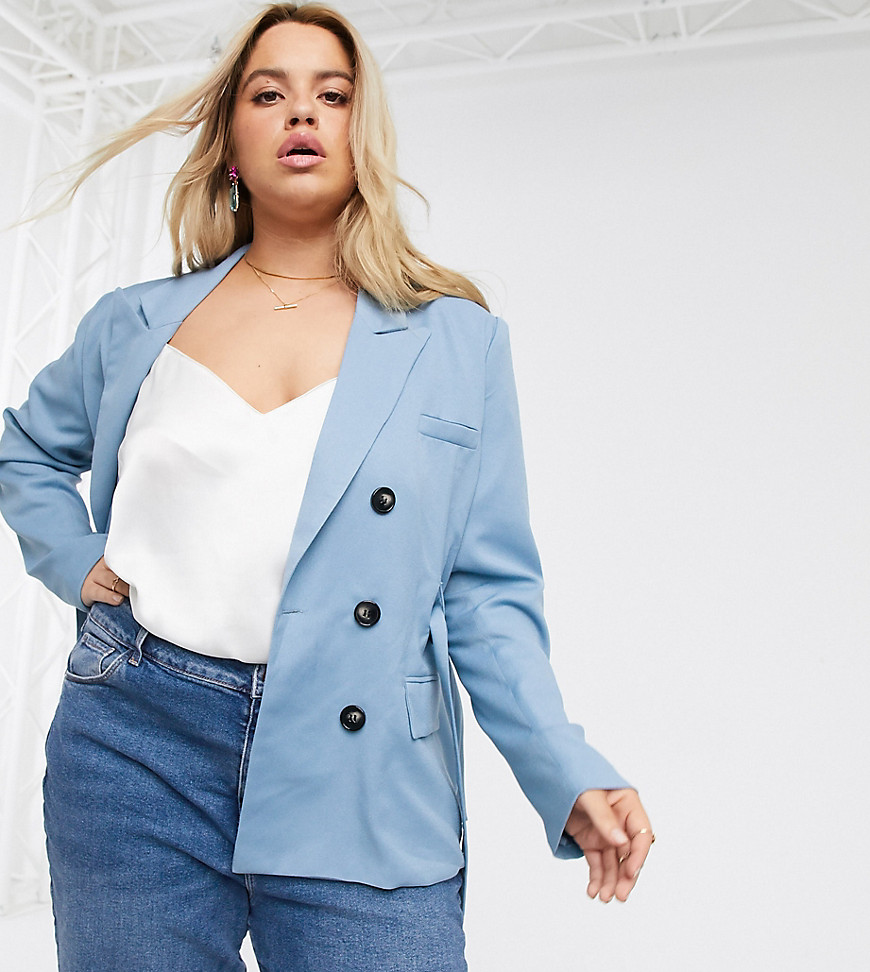 In The Style Plus - Exclusieve double-breasted blazer met riem in blauw
