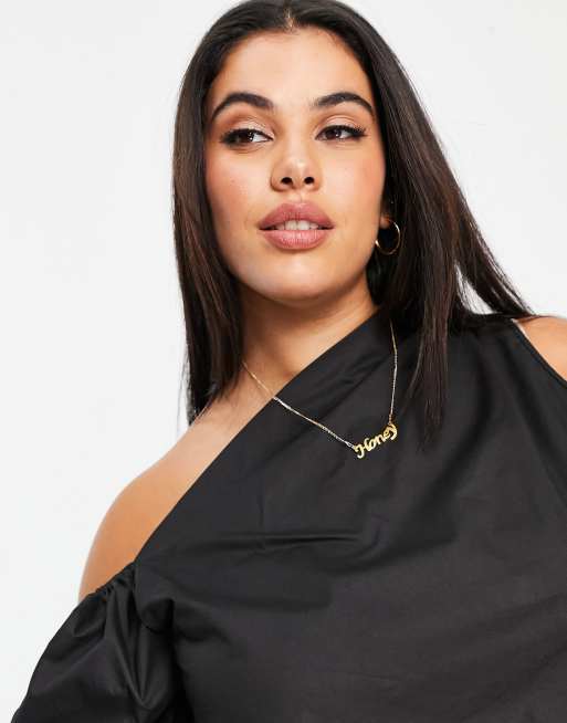 In The Style Plus - Exclusieve top met blote schouder en uitsnijding in zwart, 3 van 4