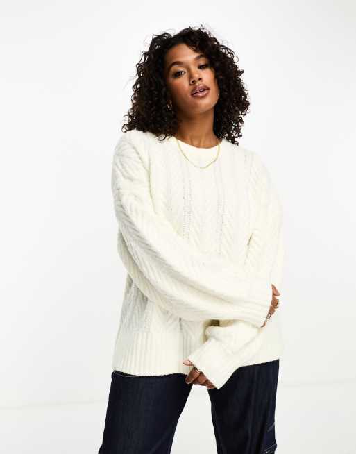 Missguided Cable Knit Tie Back Detail Sweater In White ASOS, 42% OFF