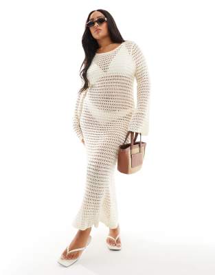 In The Style Plus exclusive crochet bell sleeve maxi beach dress in cream ASOS