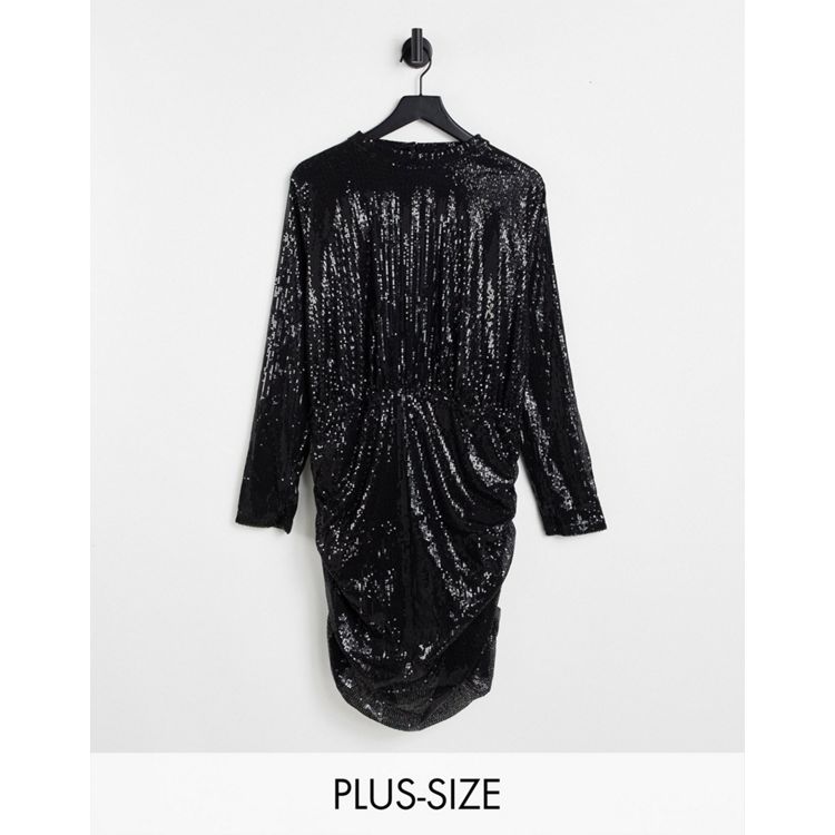 In The Style Plus Exclusive – Czarna cekinowa sukienka mini 2 w 1 z  zabudowanym dekoltem | ASOS