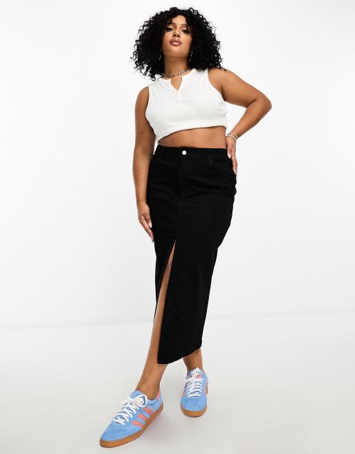 In The Style Plus exclusive denim midi skirt with front split in