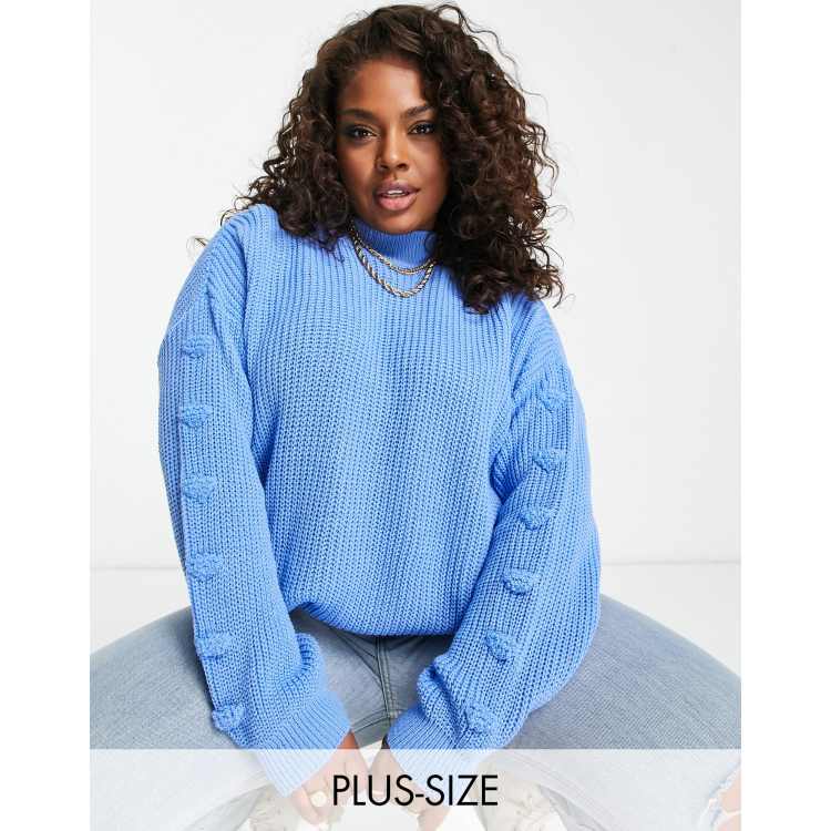 In The Style Plus exclusive knitted high neck bobble detail jumper in blue  | ASOS