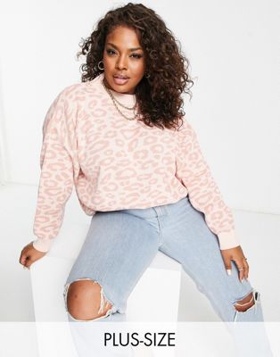 In The Style Plus exclusive knitted high neck jumper in pink leopard