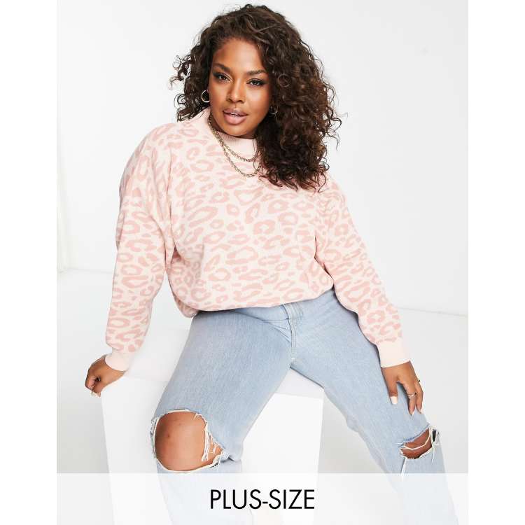 In The Style Plus exclusive knitted high neck sweater in pink