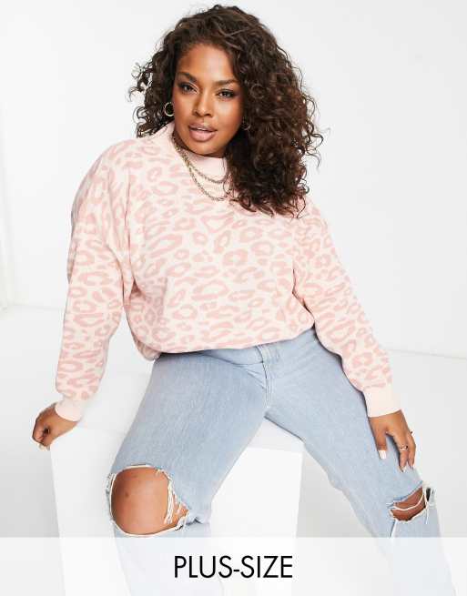 Stadion Slutning Dental In The Style Plus exclusive knitted high neck sweater in pink leopard | ASOS