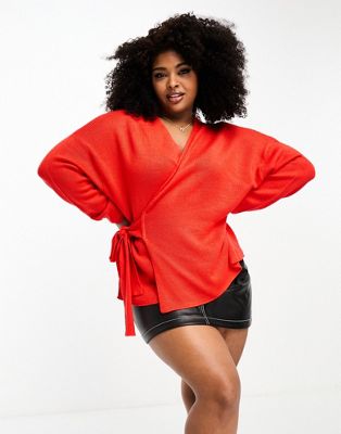 In The Style Plus exclusive knitted wrap detail jumper in red